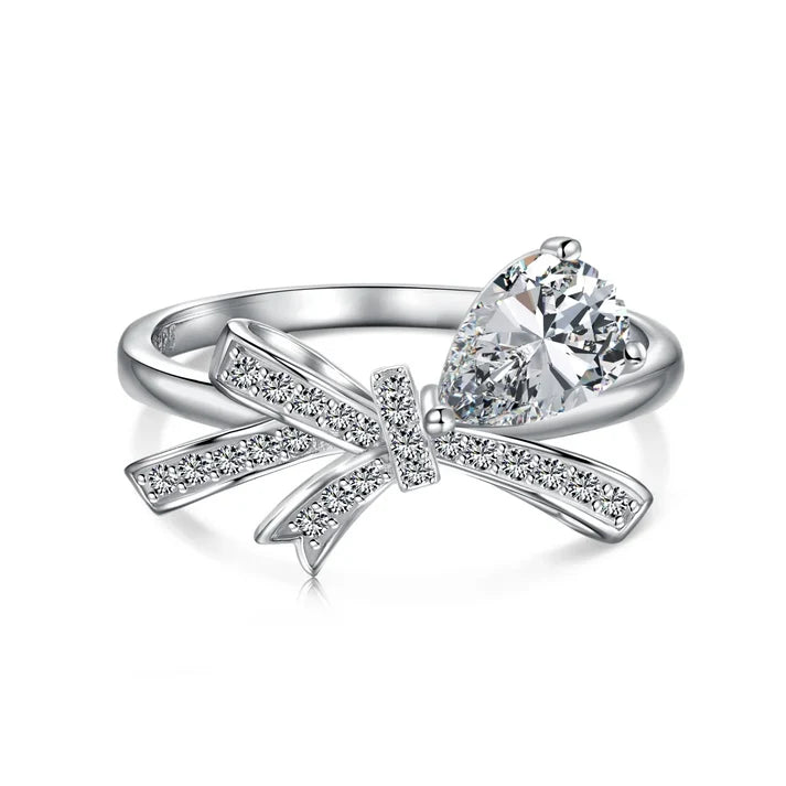 Silver Ribbon Heart Ring